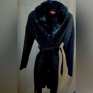 Merona Leopard Print Classy Black Jacket with Faux Fur Size Medium